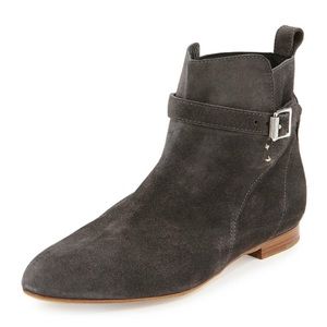Rag & Bone Nolan Suede Charcoal Gray Asphalt Buckle Side Pull On Ankle Boot